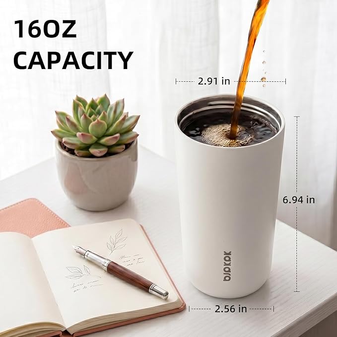BJPKPK 3 Pack 16oz Travel Coffee Mugs, Insulated Stainless Steel Tumblers with Leak-Proof Lids, BPA Free, Dishwasher Safe Bulk Tumbler Set for Gifts & Daily Use,White