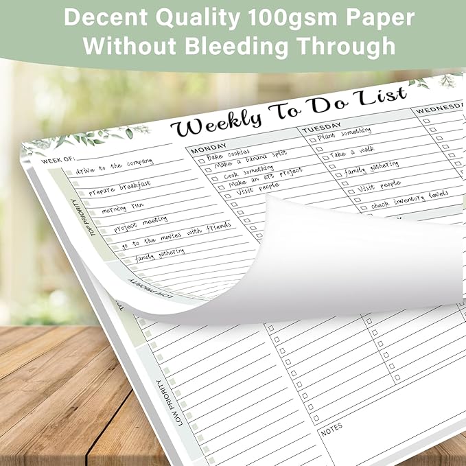 Weekly To Do List Notepad - 52 Undated Glue Bound Tear-Off Sheets (8.5"x11") for Desk Planning | Home, Work & School Organization Pad for Women & Men (Green)