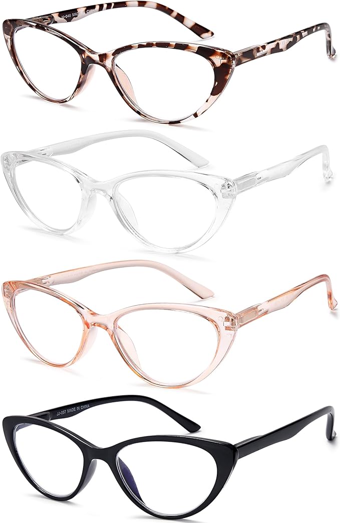 EYEURL 4-Pack Cat Eye Reading Glasses for Women- Blue Light Blocking Readers with Spring Hinges,Anti-Glare Reading Glasses,1.25