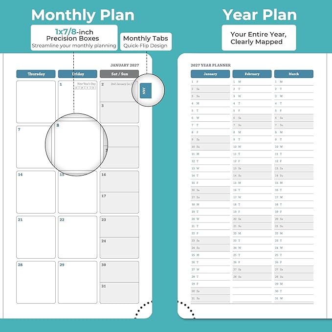 Planner 2026-2027 Daily Weekly and Monthly,6.5"x3.75",18 Months Spiral Bound Calendar Agenda with Self-adhesive Pen Holder,2026 Academic Plan with Vegan Leather Soft Cover,Light Blue