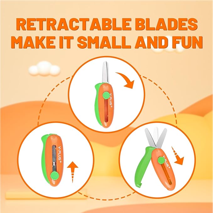Safety Scissors for Kids, 3Pcs Retractable Scissors for Toddler Craft Ages 3-5 2-4 1-3, Cute Small Art Crafts Cutting Tools