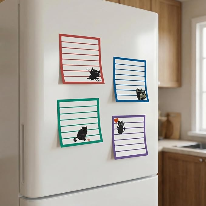 Cute Sticky Notes 9 Pack, 3x3 Inch Adhesive Memo Pads 450 Sheets, Lined and Blank, Kawaii Kitten Stationery, Funny Cat Lover Gifts for Women, Office Desk School Supplies