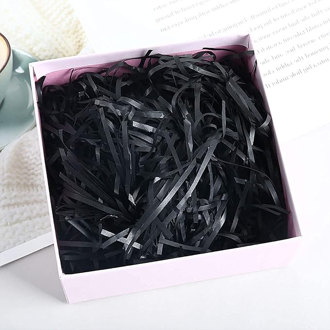 Black Crinkle Cut Paper Shreds, 100g Shredded Paper for Gift Box, Basket Filling & Decorating