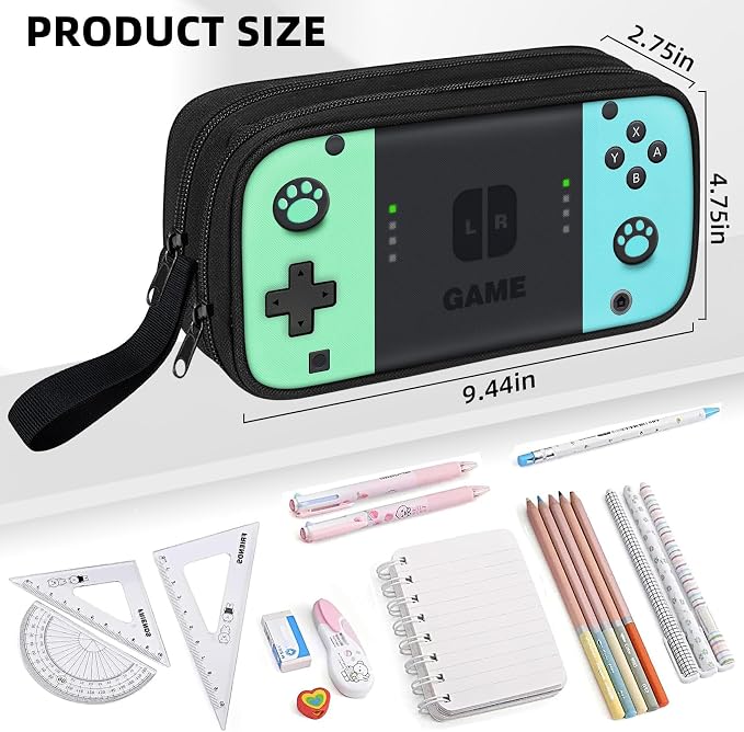 Gamer Pencil Case for Boys, Large Boys Pencil Pouch for Kids Teens School, Big Capacity Pen Box Pen Bag Organizer with 2 Compartments & Zipper