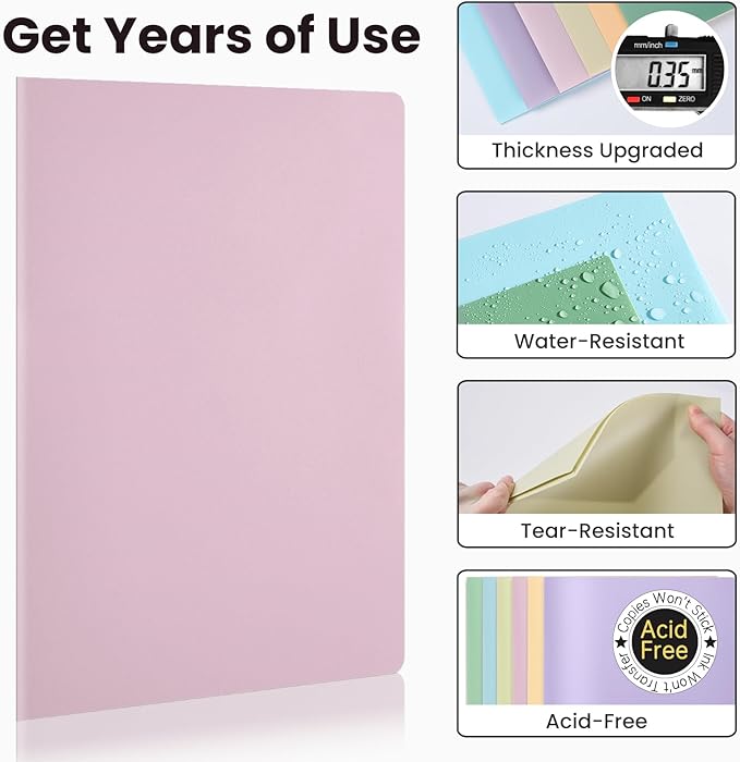 Sooez 6Pack Folders with Pockets, Pastels Colors, Heavy Duty Pocket Folder, Plastic Folders with Pockets, 2-Pocket Folder Bulk, Aesthetic File Folder, Back to School Office Filing Supplies