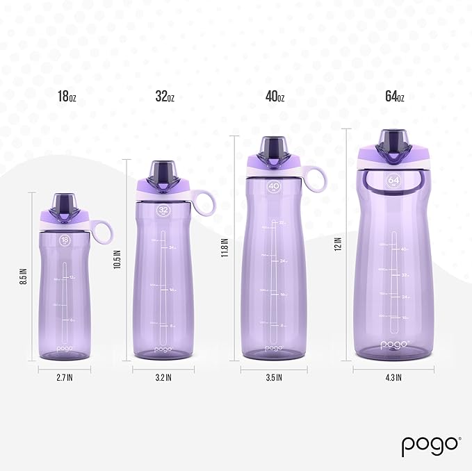 Pogo 18oz Plastic Water Bottle with Chug Lid and Carry Handle, Reusable, BPA Free, Dishwasher Safe, Perfect for Travel, School, Outdoors, and Gym, Lilac