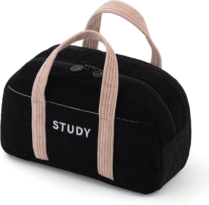 EASTHILL Corduroy Hand-held Pencil Case Large Cute Pencil Pouch Stationery Pen Bag for Teen Girls-Black
