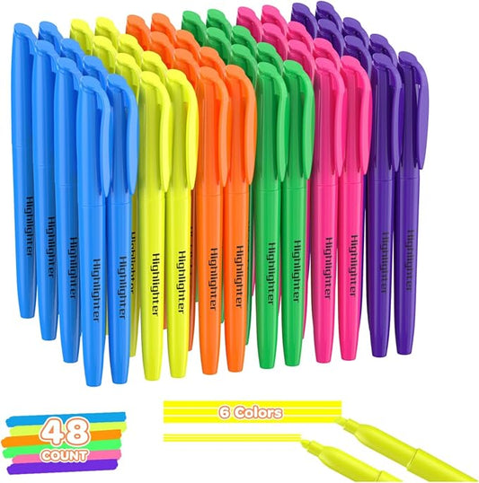 48 Count Highlighters Bulk - 6 Assorted Bright Colors, Chisel Tip, No Bleed & Quick Dry, Ideal for Note Taking, Studying, School, Office, Student & Teacher Supplies
