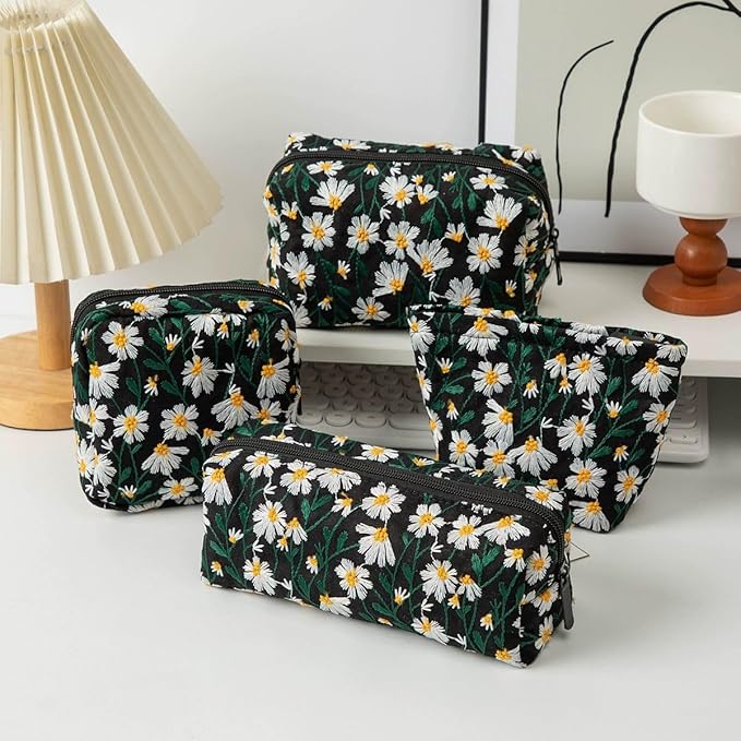 Cute Pencil Case Aesthetic Student Pencil Pouch Coin Pen Pouch Cosmetic Bag Office Stationery Organizer For Kids Teen School (Flowers-L)