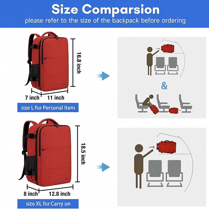 Taygeer 15.6 Inch Travel Backpack Carry On for Women Men, Personal Item Bag | Airline Approved Backpack with Water Bottle Pocket & Laptop Compartment, Bag for Weekender, Work, Hiking Essentials,Brick Red