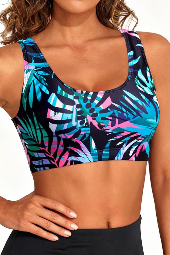 Tempt Me Women Sports Bra Bikini Top Push Up Scoop Neck Bathing Suits Top Padded Swim Crop Tops Only