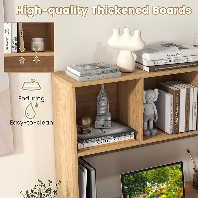 Giantex Desktop Bookshelf, Countertop Storage Hutch with 4 Shelves for Computer Desk, Dressing Tabletop Display Rack, Multipurpose Desk Hutch Storage Organizer for Home Office Dorm, Natural