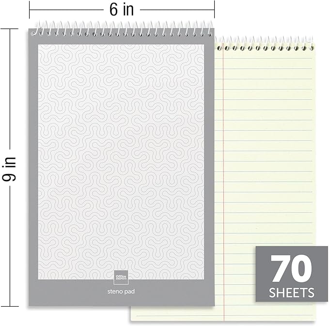 Office Depot(R) Steno Books, 6in. x 9in., Gregg Ruled, 70 Sheets, Green Tint, Pack Of 12