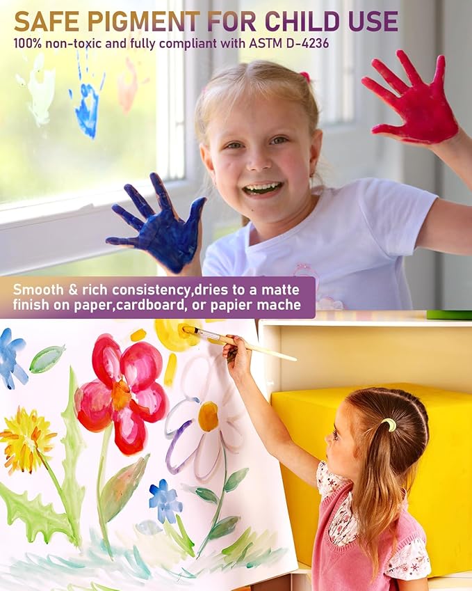 Nicpro 14 Colors Large Washable Paint Set (33.8 oz), Acrylic Bulk Paint Supplies Non Toxic Children Tempera Paint for Art, Craft DIY, Poster & Finger Paint, School, Home,Teacher Classroom Must Haves