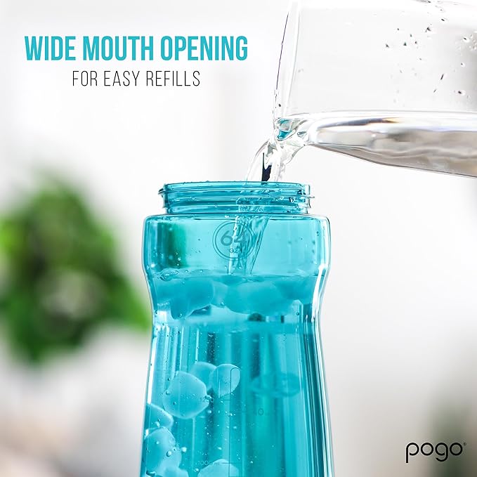 Pogo 64oz Plastic Water Bottle with Leak-Proof Chug Lid and Carry Handle, Reusable, BPA Free, Capacity Markings, Dishwasher Safe, Perfect for Travel, School, Outdoors, and Gym, Lilac