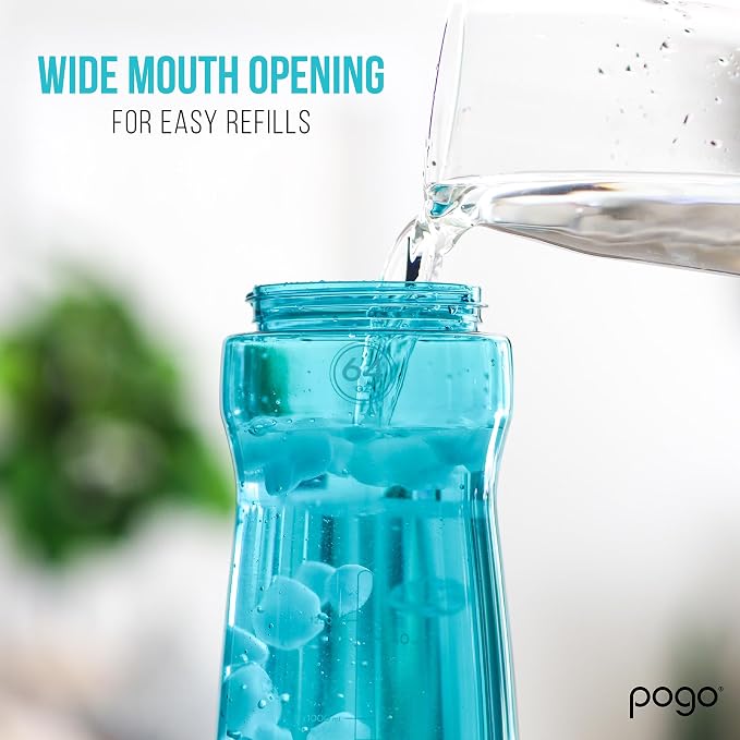 Pogo 64oz Plastic Water Bottle with Chug Lid and Carry Loop, Gray | Leakproof water bottle with chug lid and capacity markings. BPA-free, great for travel, school, outdoors, and gym.