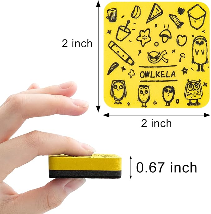 OWLKELA 30Pcs Dry Erase Erasers, Magnetic Whiteboard Eraser, Mini Whiteboard Cleaning Pads for Classroom, Office and Home, Yellow