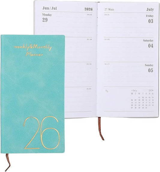 PATIKIL 2026 Daily Planner Notebook, A6 64 Sheets Undated to Do List Daily Weekly Monthly Goals Tracker Pocket Notebook for Office Home Study Work Time Management Fitness Habit, Cyan