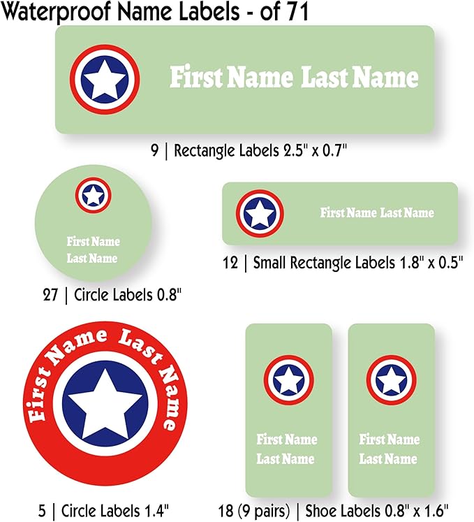 Personalized Kids Name Labels – Waterproof Custom Stickers for Daycare & School, Dishwasher & Laundry Safe (Captain - Light Green)