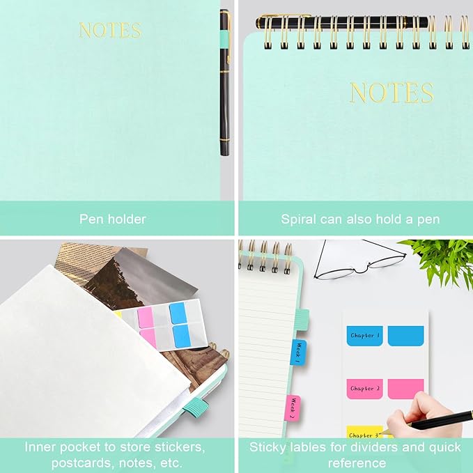 Aesthetic Top Spiral Notebook, A4 Large Linen Hardcover Top Bound Steno Pads, 240 Pages 100gsm Thick Lined Paper Left Handed Notebook Journal for Work, School, Church Writing - Green, 8.5" x 11"