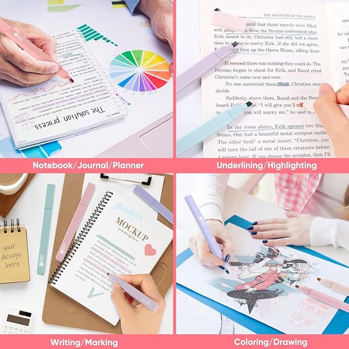Taotree 12Pcs Aesthetic Cute Highlighters Assorted Colors, Back to School | Bible Highlighters and Pens No Bleed, Chisel Tip Pastel Markers Pens for Journaling, School Supplies, Office Desk Accessories