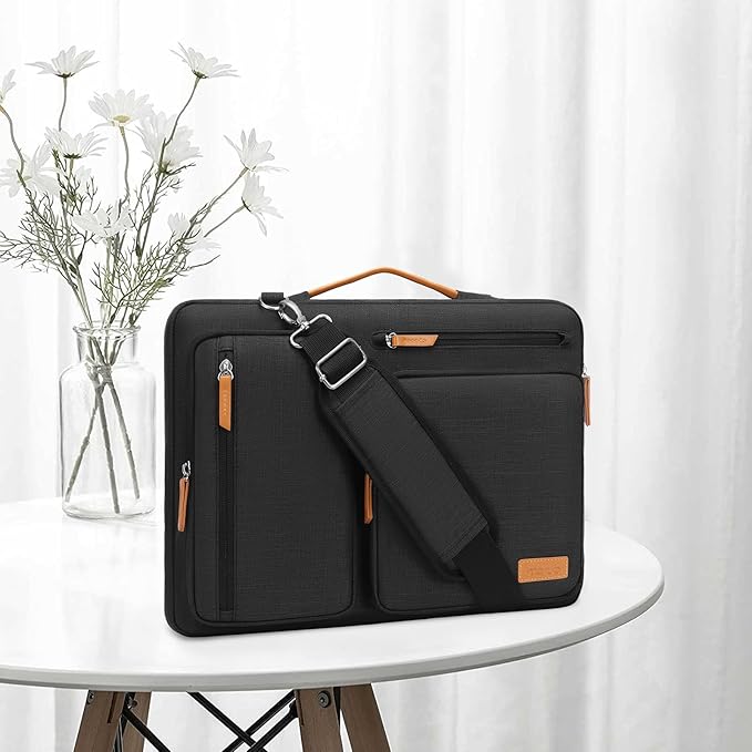 MOSISO 360 Protective Laptop Shoulder Bag,13-13.3 inch Computer Bag Compatible with MacBook Pro 14, HP, Dell, Lenovo, Asus Notebook,Side Open Messenger Bag with 4 Zipper Pockets&Handle, Black