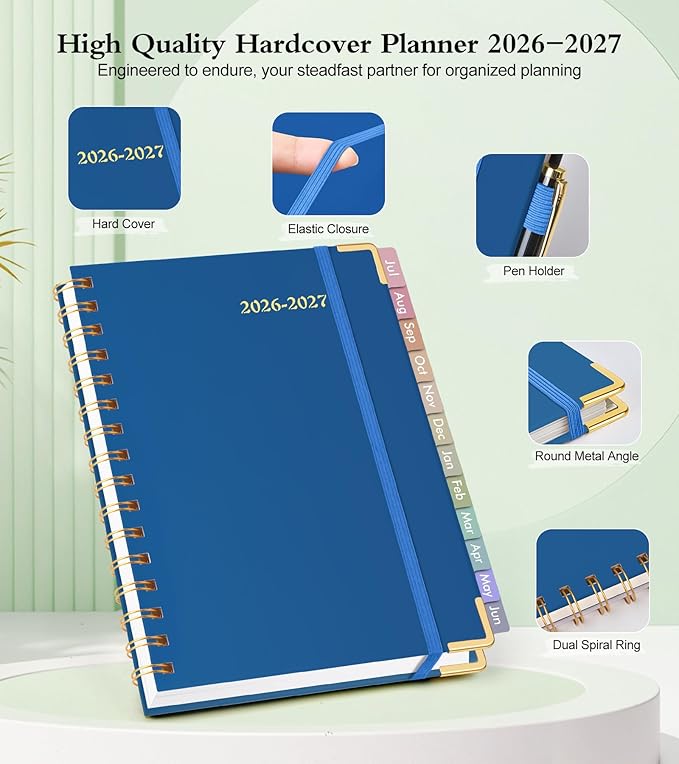 Academic Planner 2026-2027, Hardcover Weekly and Monthly Calendar Planner from July 2026 - June 2027, Daily Agenda Planners with Tabs, College School Organizer for Student Teacher, A4 (8.5" x 11"), Night Sky Blue