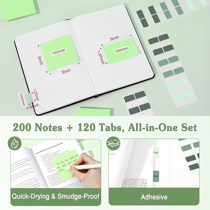 MoKo 49Pcs Aesthetic School Supplies, Green Cute Pencil Case Set with Pastel Highlighters, Mechanical Pencils with Refills, Eraser & Sticky Notes Tabs Set for Middle & College Students Stationery