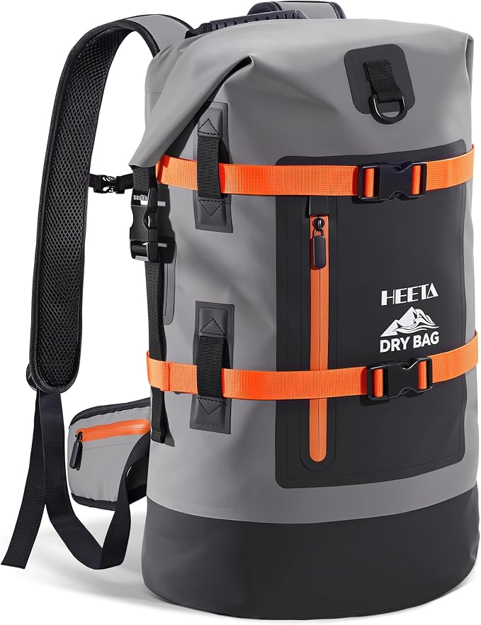 HEETA Dry Bags Waterproof Backpack 40L for Men & Women, Roll Top Heavy Duty | Cushioned Hiking Backpack, for Kayaking Boating Paddle Boarding Fishing Travel Camping Beach Vacation Cruise Ship Essentials