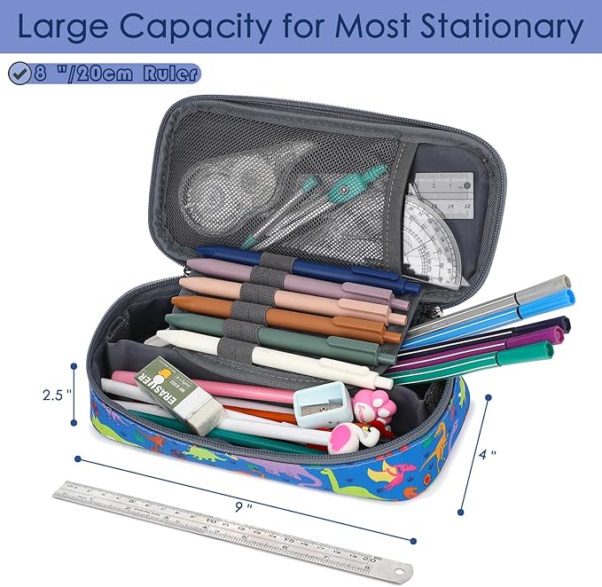 FlowFly Large Capacity Pencil Case for Kids, Boys & Girls – Zippered Multi-Functional Pen Pouch, Soft & Portable Pencil Bag for School, Teens, Students, Dinosaur