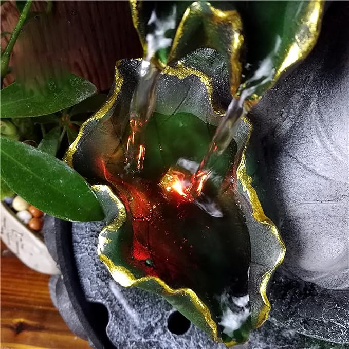 Indoor Fountain Rockery Tabletop Fountain with Buddha Water Feature | Meditation Desktop Fountains for Home Office Decor or Giving 8.1'' x 8.1'' x 11'' with LED Light