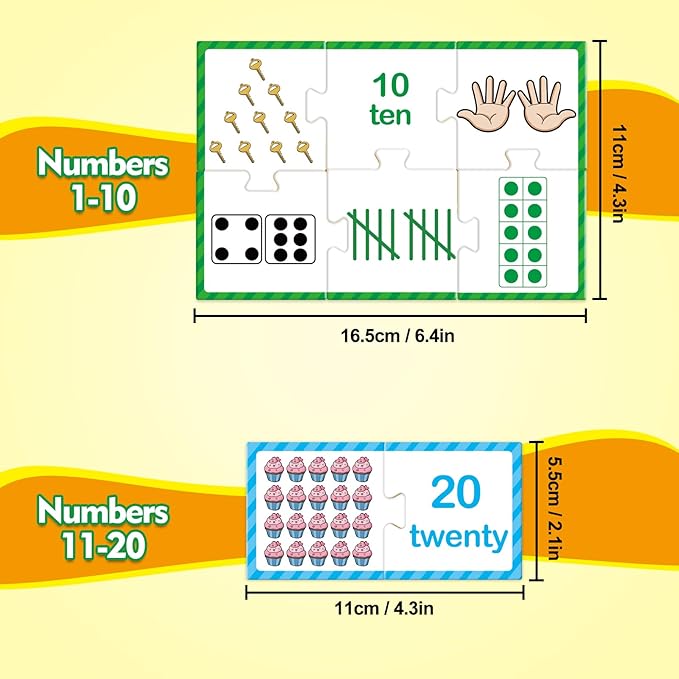 Kasfalci Number Puzzle Flash Cards, 80 PCS Counting Math Flashcards for Kids Toddler, Matching Games, Preschool Kindergarten Activities Classroom Must Haves, Educational Toys