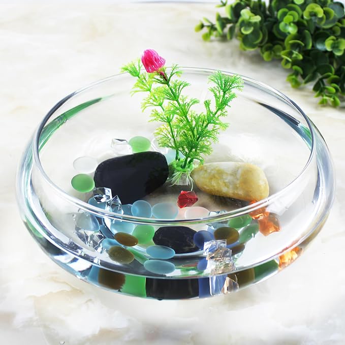 Milisten Flower Vase Bowl, Wide Mouth Round Vase, Succulent Planter, Hydroponic Planter, Floral Container, Globe Fish Bowl Table Centerpiece, Plastic