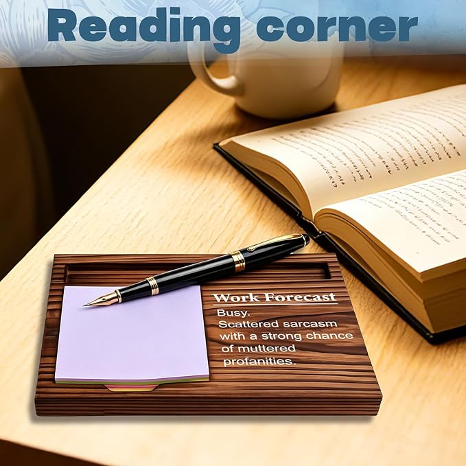 FOUGSTA Funny Office Gifts for Women, Gag Office Gifts for Women, Decor Present for Friend,Wooden Notepad Pen Holder With Funny Quotes,16.5 x 12 x 1.5 cm,XXN10