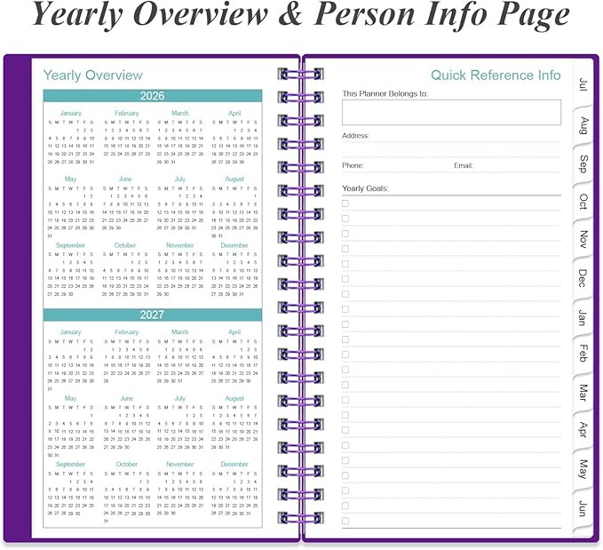 2026-2027 Pocket Planner/Calendar - 2026-2027 Planner from July 2026 - June 2027, Planner 26-27 with 12 Tabs, Twin-Wire Binding, Inner Pocket, 3.75" x 6.75, Purple