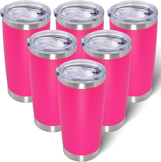 AIANJI 20oz Tumbler Bulk Stainless Steel Tumblers with Lid Vacuum Insulated Double Wall Travel Coffee Mug Powder Coated Tumbler Cup for Hot and Cold Drinks(Hot Pink, 6 pack)