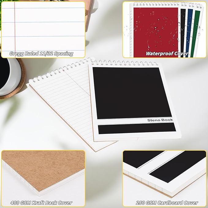 16 Pack Steno Pads 6 x 9 in Top Spiral Notebook Bulk Pack 4 Classic Color Note Pad 960 Total Sheets Gregg Rule Steno Notebooks for School Office Home Students Teachers Organized Daily Notes Planners