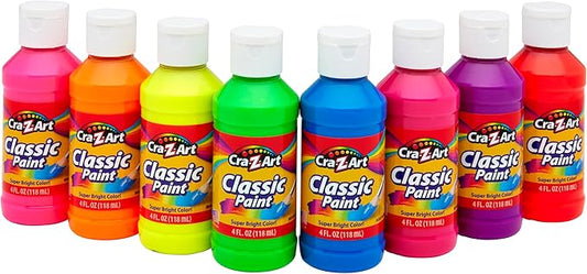 Cra-Z-Art Classic Washable Paint 4oz 8ct POP! Neon, Bright and Bold Colors for Arts & Crafts, School Projects, Creative Play & More! Made in USA