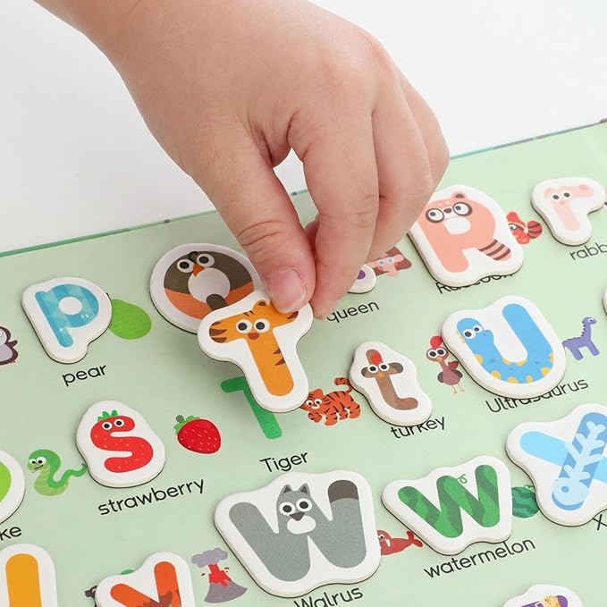 Magnetic Alphabet Book for Toddlers 3+, 52 Animal-Shaped ABC Magnets with Erasable Writing Practice, Portable Refrigerator Letters for Kids, Educational Travel Toy for Spelling & Reading