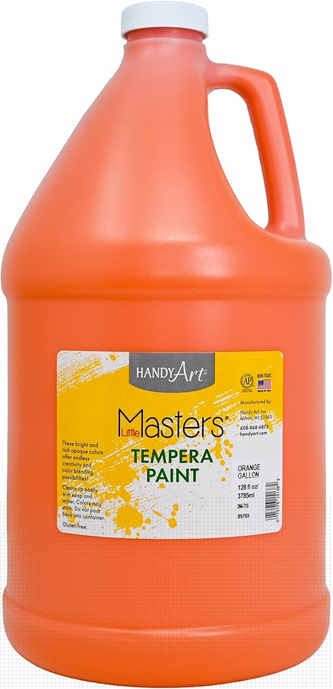 Handy Art Little Masters Tempera Paint, Orange, Gallon 128 oz Bottle, Bright & Mixable, High Opacity, Washable Colors for Classroom, Students, Kids, Young Artists, Safe & Non-Toxic, Made in USA