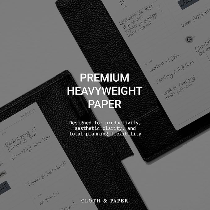 Cloth & Paper 2026 Dated Weekly Planner Inserts - Monday Start | A5 Size 5.8 x 8.3 Inches | Vertical Weekly Layout, 215 | Minimal Agenda Refill | 6 Ring A5 Binder Planner Inserts