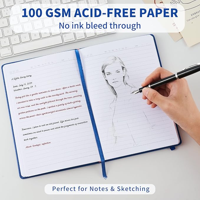 Heture Hardcover Notebooks, A5 Lined Journals Notebook for Writing 160 Pages, 8.2 x 5.5 inch, Classic Ruled Notebooks for College/Work/Travel (Lined-3 Pack, Blue)