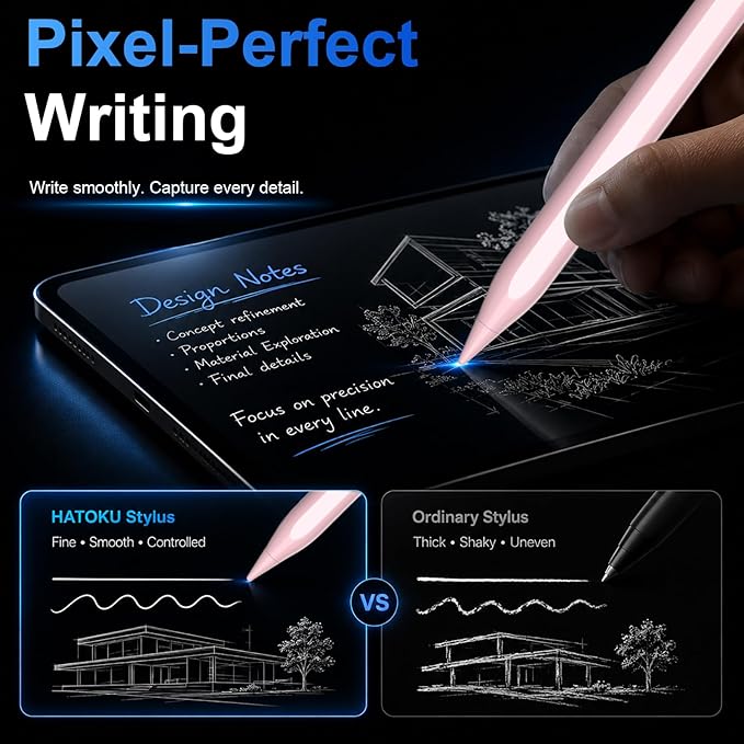 HATOKU Stylus Pen for iPad 2018-2026, 15 Min Fast Charge iPad Pencil 1st Gen with Tilt Sensitivity, Palm Rejection, Magnetic Pen for Apple iPad 6-11, Air 3-5/M2/M3, Mini 5-7, Pro 11/12.9"/M4/M5 (Pink)