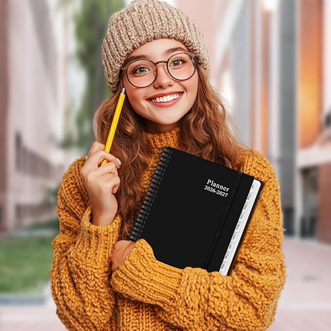 2026-2027 Planner - Planner 2026-2027 from July 2026 - June 2026, Weekly & Monthly Planner Spiral Bound with 12 Monthly Tabs, Inner Pocket, 6.4" x 8.5", Black-E