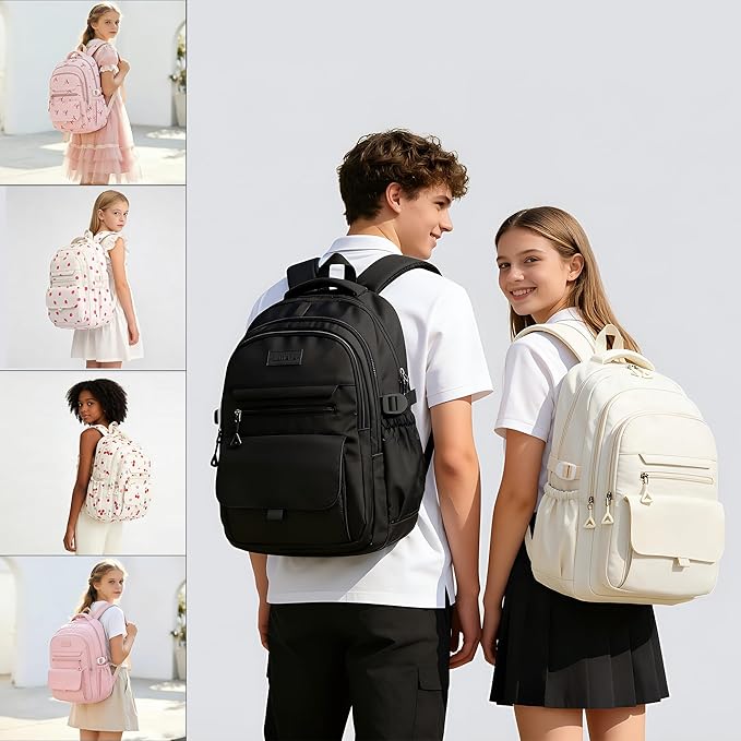 Phaoullzon Girls School Backpack for Boys, College Aesthetic Laptop Teen Bookbag for Travel,Beige