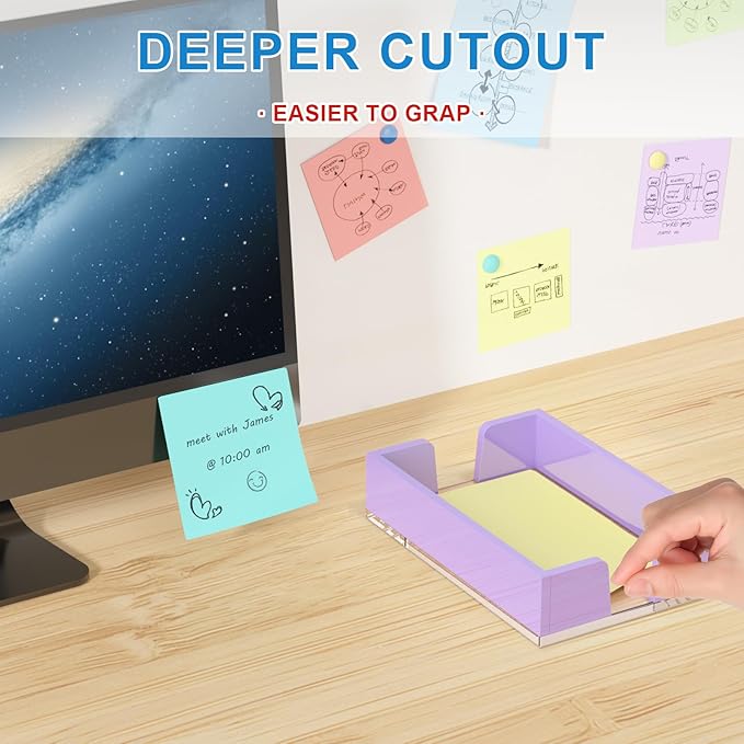 WINFFOR Acrylic Notepad Holder Dispenser - 4x6 in Sticky Note Memo Holder Self-Stick Note Pad Organizer (W/O Pads) Office Desk Accessories School Supplies, Purple