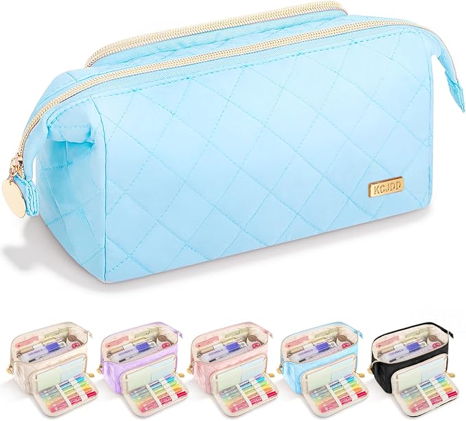 Cute Pencil Case for Girls kids Soft Quilted Pencil Pouch Bag Organizer | Wide Opening Big Marker Crayon Storage Bag Large Double Zipper Art Aesthetic Pen Bag Case Pouch For Kids School College Boys