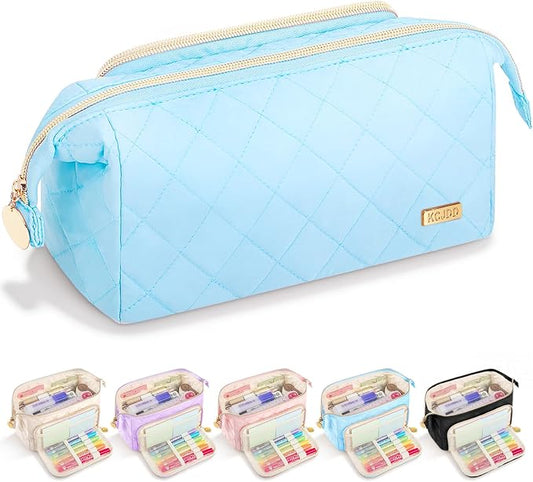 Cute Pencil Case for Girls kids Soft Quilted Pencil Pouch Bag Organizer | Wide Opening Big Marker Crayon Storage Bag Large Double Zipper Art Aesthetic Pen Bag Case Pouch For Kids School College Boys