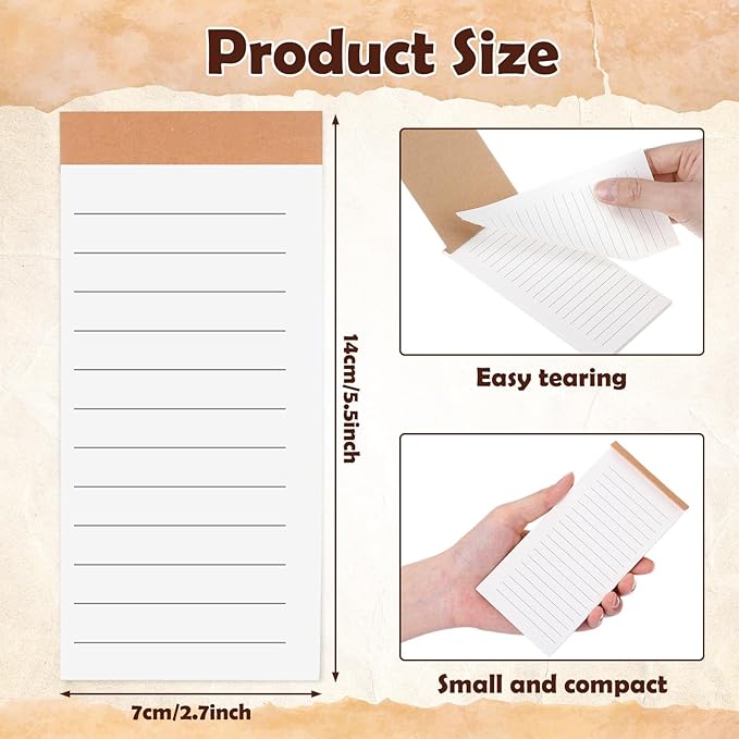 Eaasty 20 Pack Wide Ruled Paper with Kraft Cover 5.5" x 2.7" Lined Tear-off Memo Pads Lined Notebook for Office, Teacher, Grocery Lists, Note Taking