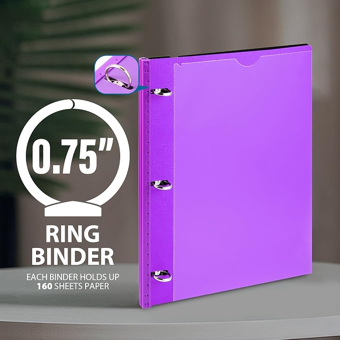 WOT I 12-Pack Telescoping 3 Ring Binder(0.75"), Expandable Flexible Binder - Patented Design for Easy Portability, Holds 8.5"x11" Paper, 4 Vibrant Colors, Perfect for School, Office&Home Organization